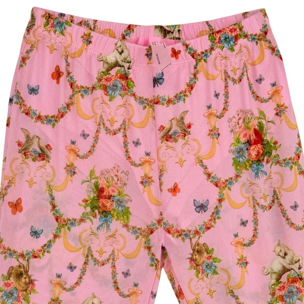Sugar Thrillz Renaissance Floral Mesh Flare Pants Size S Pink High Rise Coquette - Picture 3 of 9